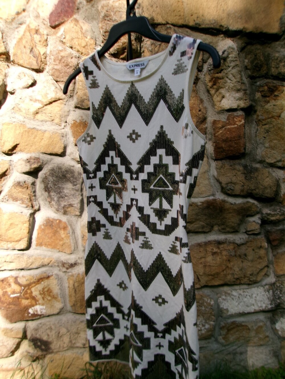 Express White Sequin Aztec Dress
